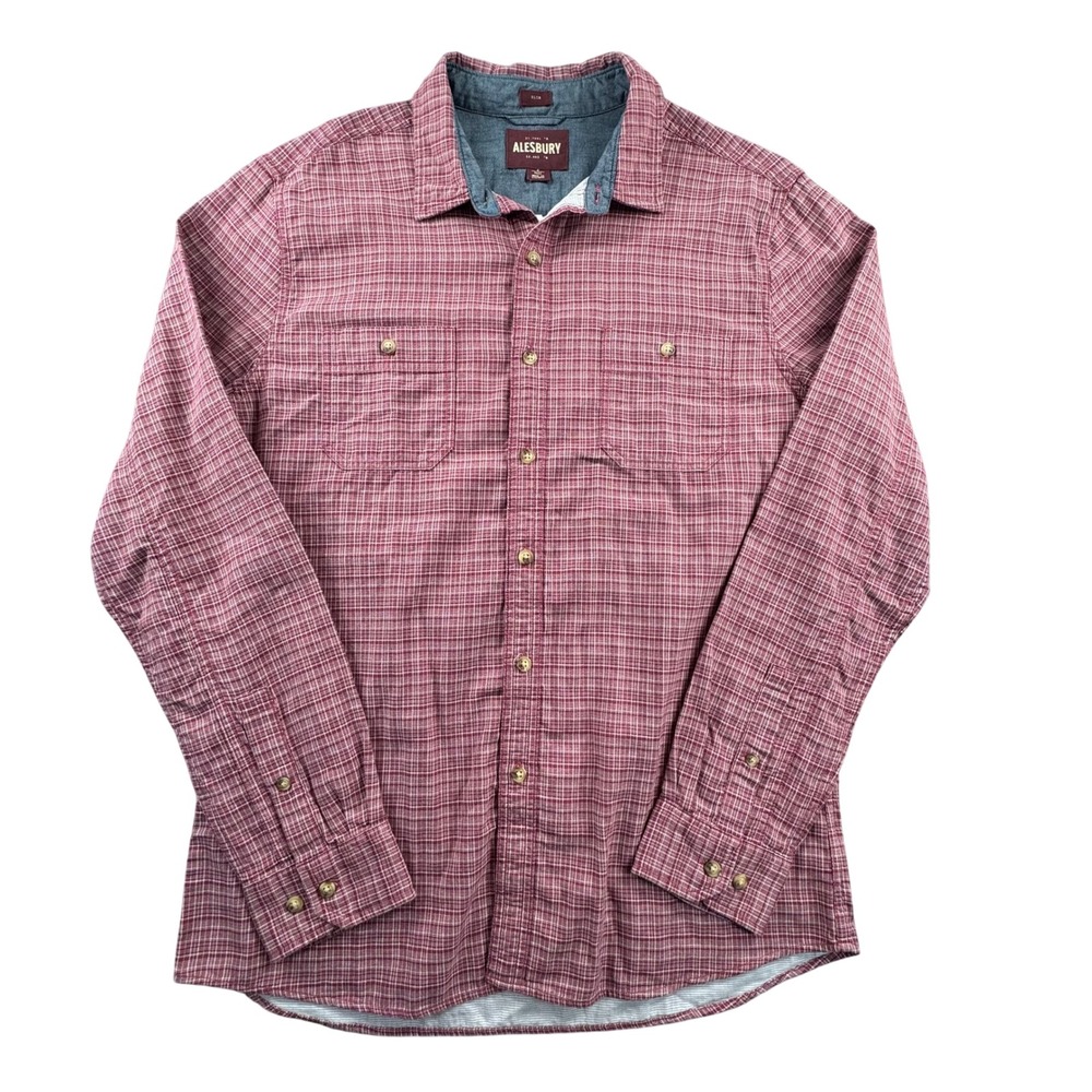 Alesbury Denali Doublecloth Shirt Red‎ Plaid Slim Fit Men's Tall L-TA
